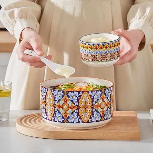 Bohemian 4-Piece Ceramic Nesting Mixing Bowls Set 60/36/20/10oz
