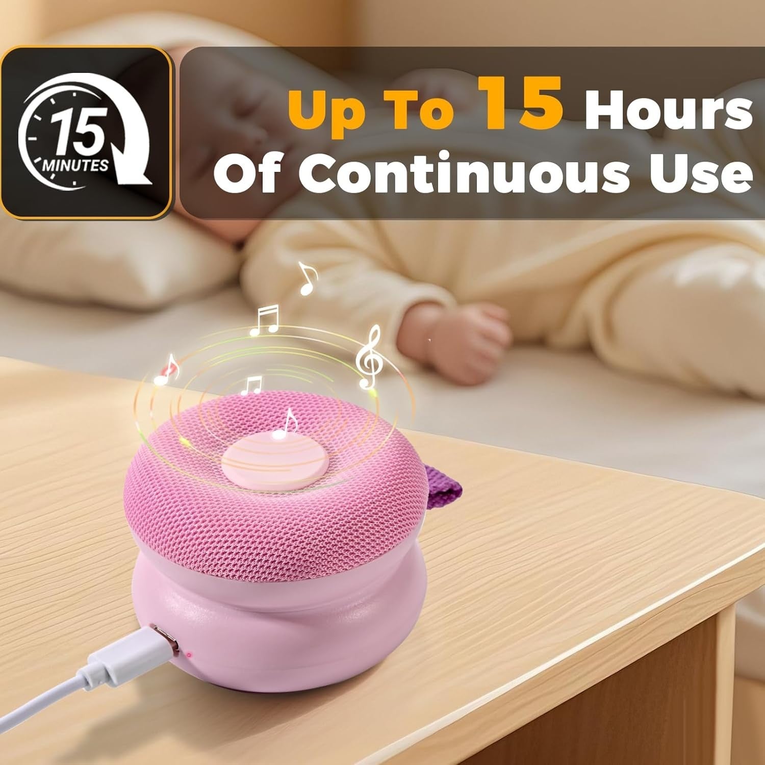 Portable Baby White Noise Sound Machine 15 Soothing Sounds Pink