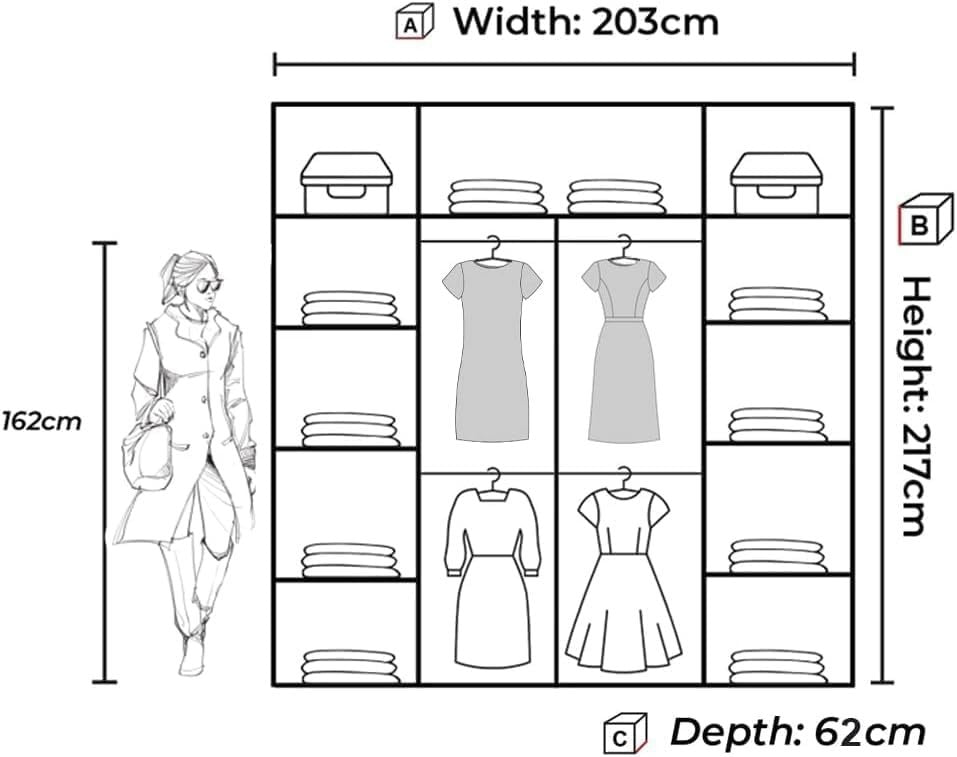 Green 203cm Sliding Wardrobe with Rails & Shelves, 2 Door Closet Modern