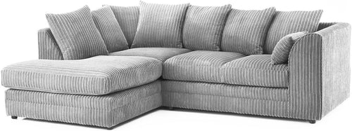 Silver Fabric Corner Sofa LH 3-4 Seater | Soft Cord | Deep Cushions UK