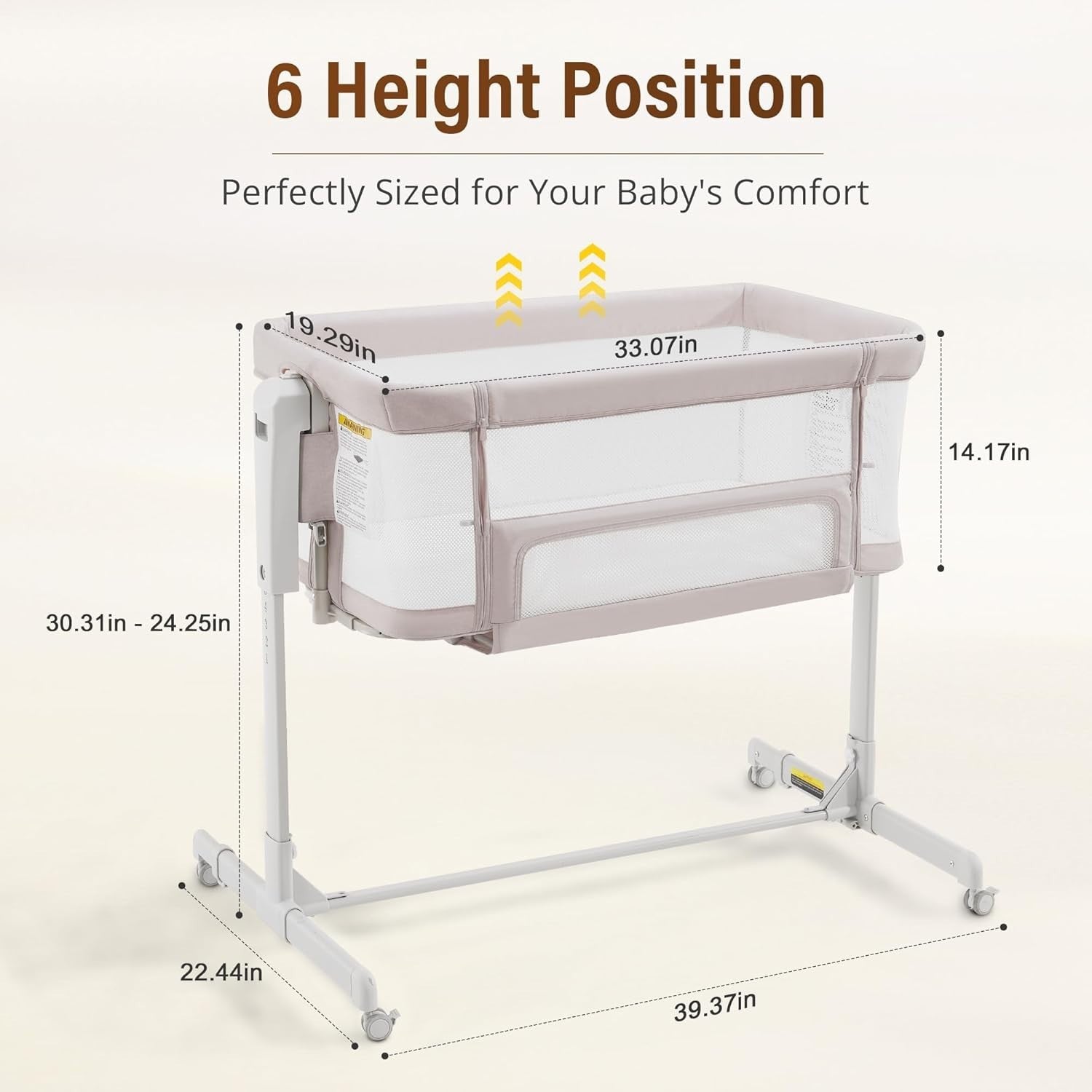 3in1 Baby Rocking Bassinet Bedside Crib Co-Sleeper Cot Breathable Mesh Oatmeal