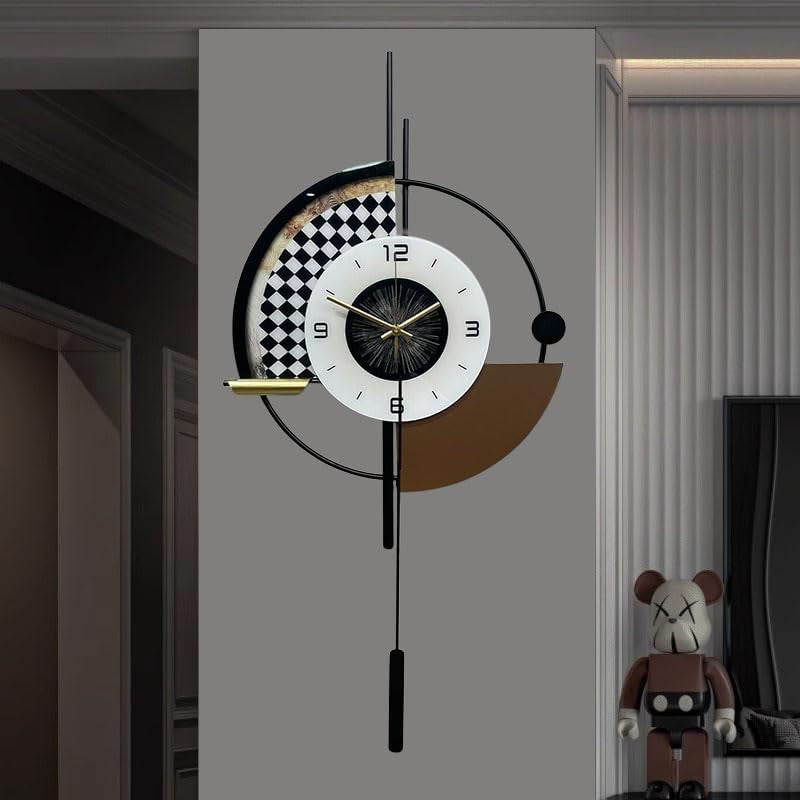 Modern Geometric Wall Clock 31" Silent Quartz Pendulum Design Large Home Decor