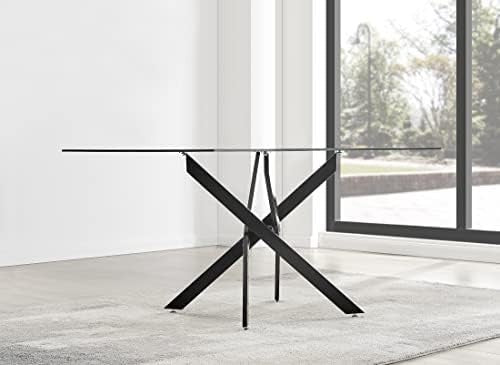 Glass Dining Table 6 Seater Modern Tempered Glass & Metal Table 150x90cm