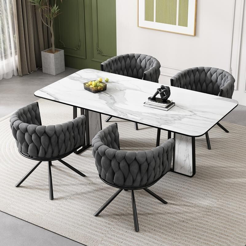 Set of 6 Grey Swivel Velvet Dining Chairs – Modern, Comfy, Curved Back (V)