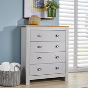 Grey 4 Drawer Chest of Drawers Oak Top Storage Unit Bedroom Cabinet
