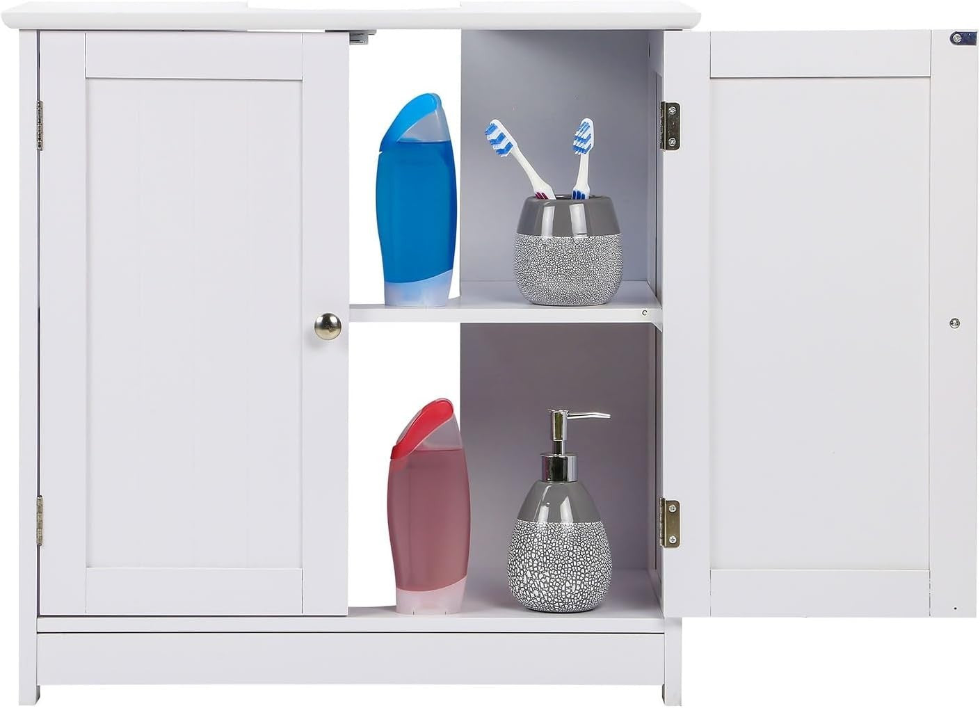 Under Sink Cabinet White Wood 60cm Bathroom Storage Cupboard Adjustable Shelf