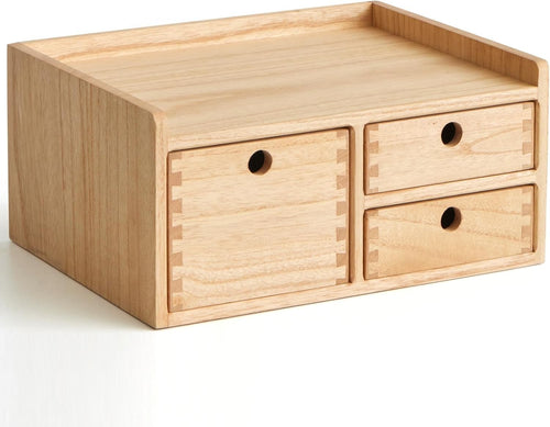 Wood Desktop Organizer with 3 Drawers & Shelf – Office, Home Storage Box