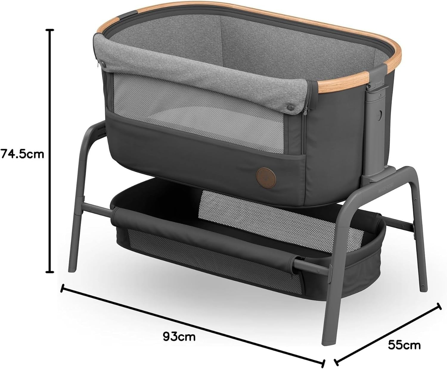 Foldable Baby Bedside Crib Co-Sleeper Adjustable Height with Mattress & Basket