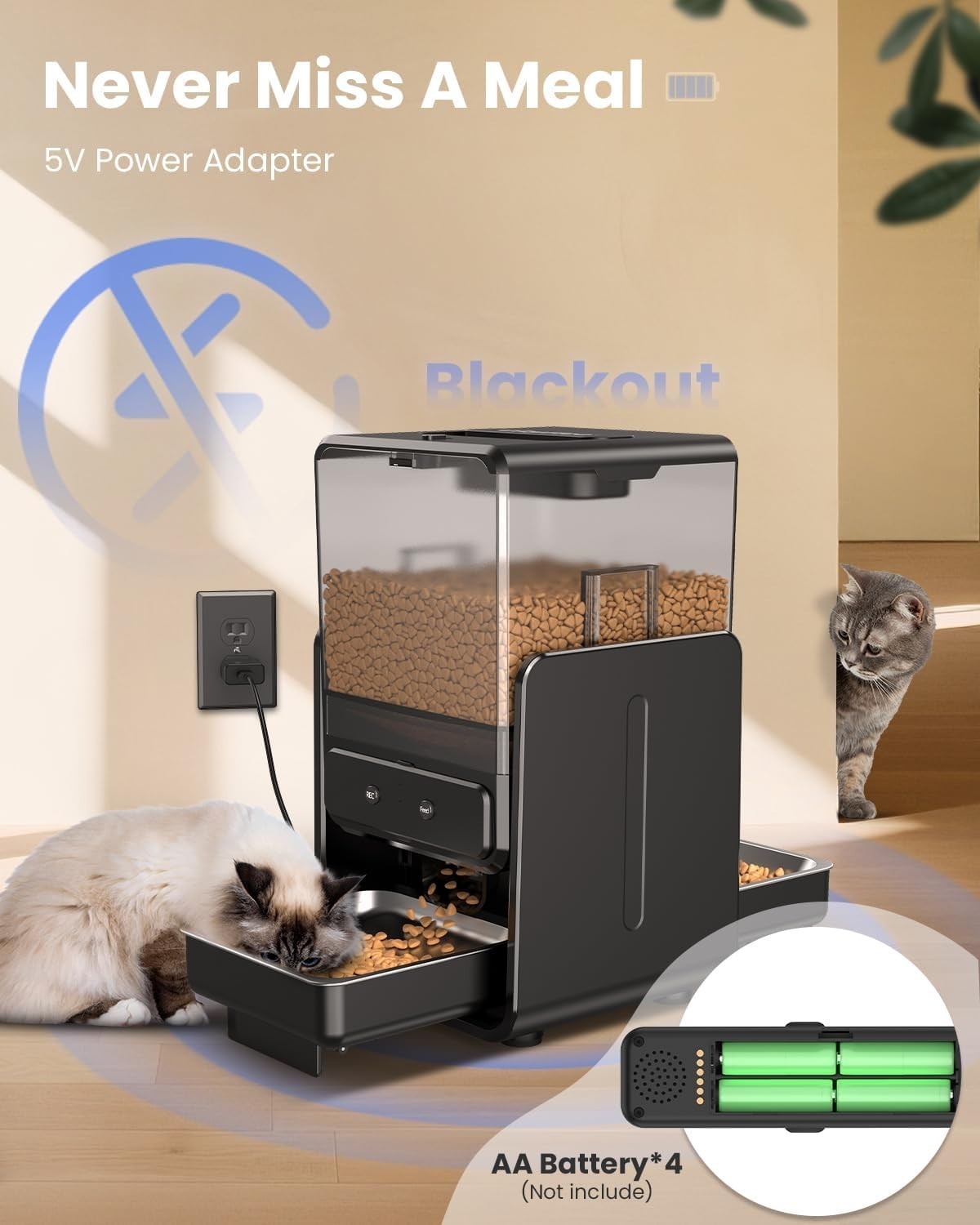 5G WiFi Automatic Cat Feeder for 2 Cats 5L Smart Dual Bowl Feeder