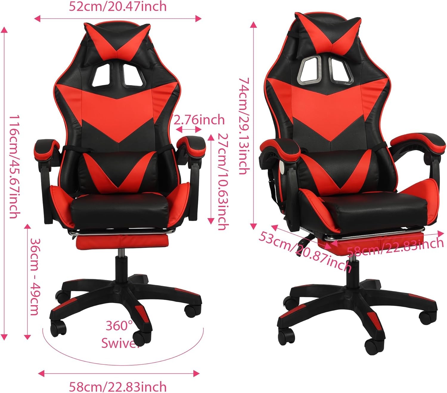 Ergonomic Gaming Chair Reclining Footrest Red Black Office