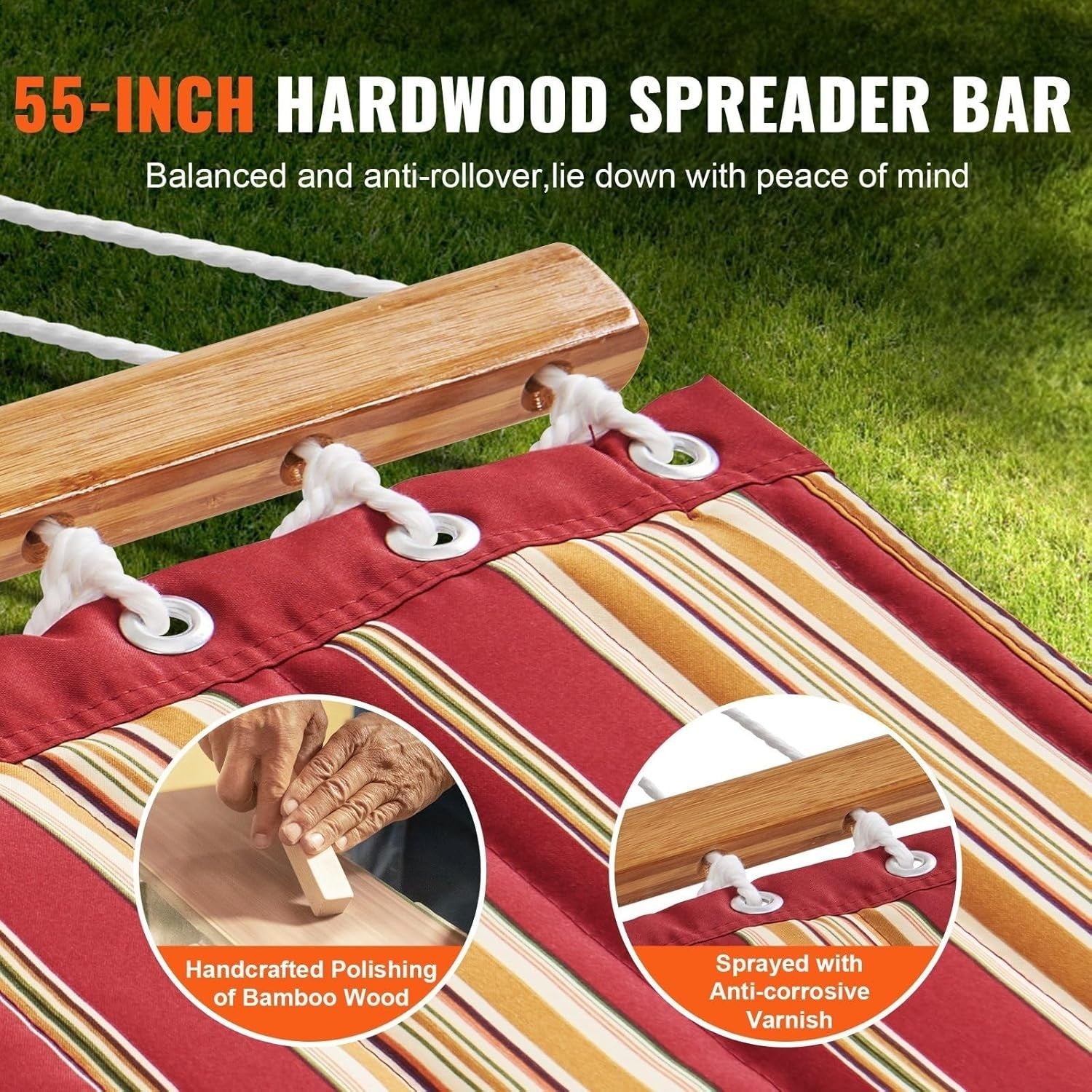 Luxury Quilted Double Hammock w/ Pillow & Spreader Bar – Indoor Outdoor Relax
