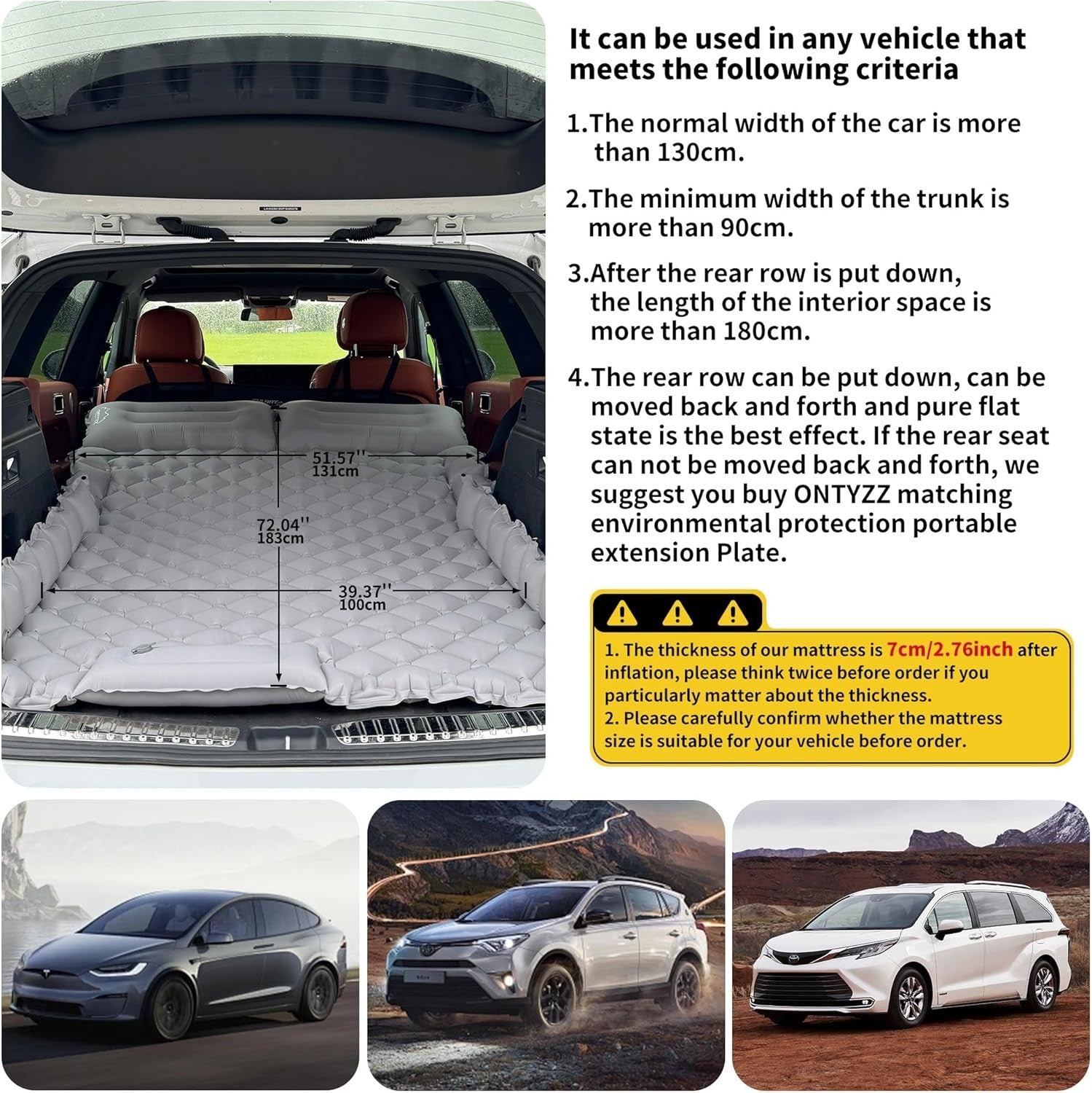 2 Person Inflatable Car Mattress SUV Air Bed Camping Travel Mat w/Pump