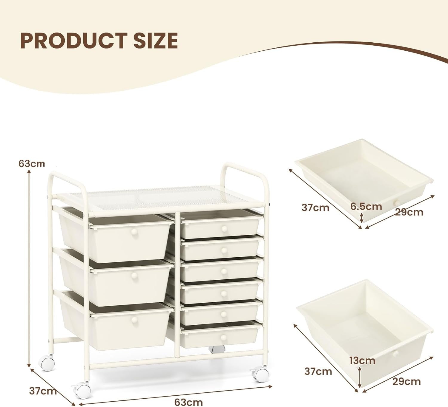 9 Drawer Rolling Storage Trolley Utility Cart Organizer Wheels White