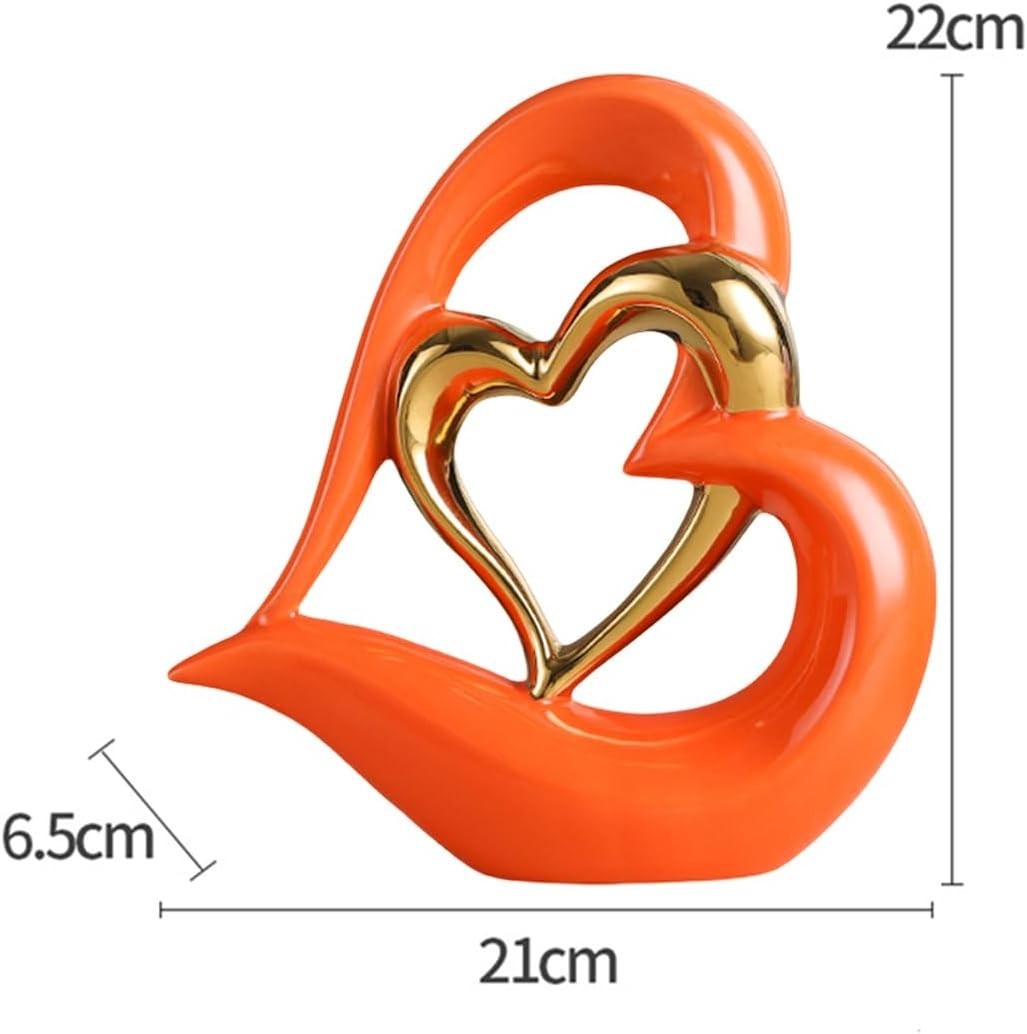 Modern Double Heart Ceramic Sculpture Ornament Gold Accent Home Decor Gift