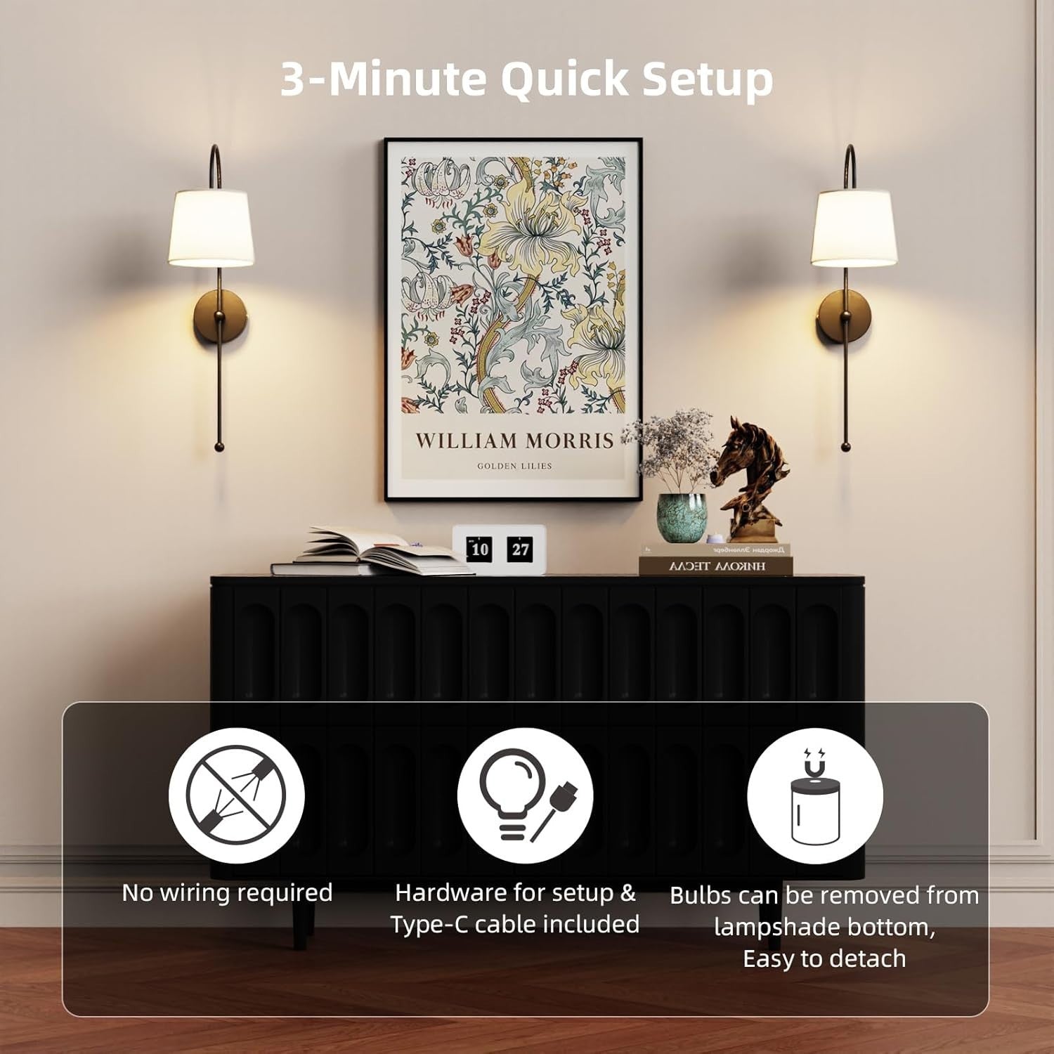 Wireless Wall Lights Rechargeable LED Dimmable Remote Control Sconce Light