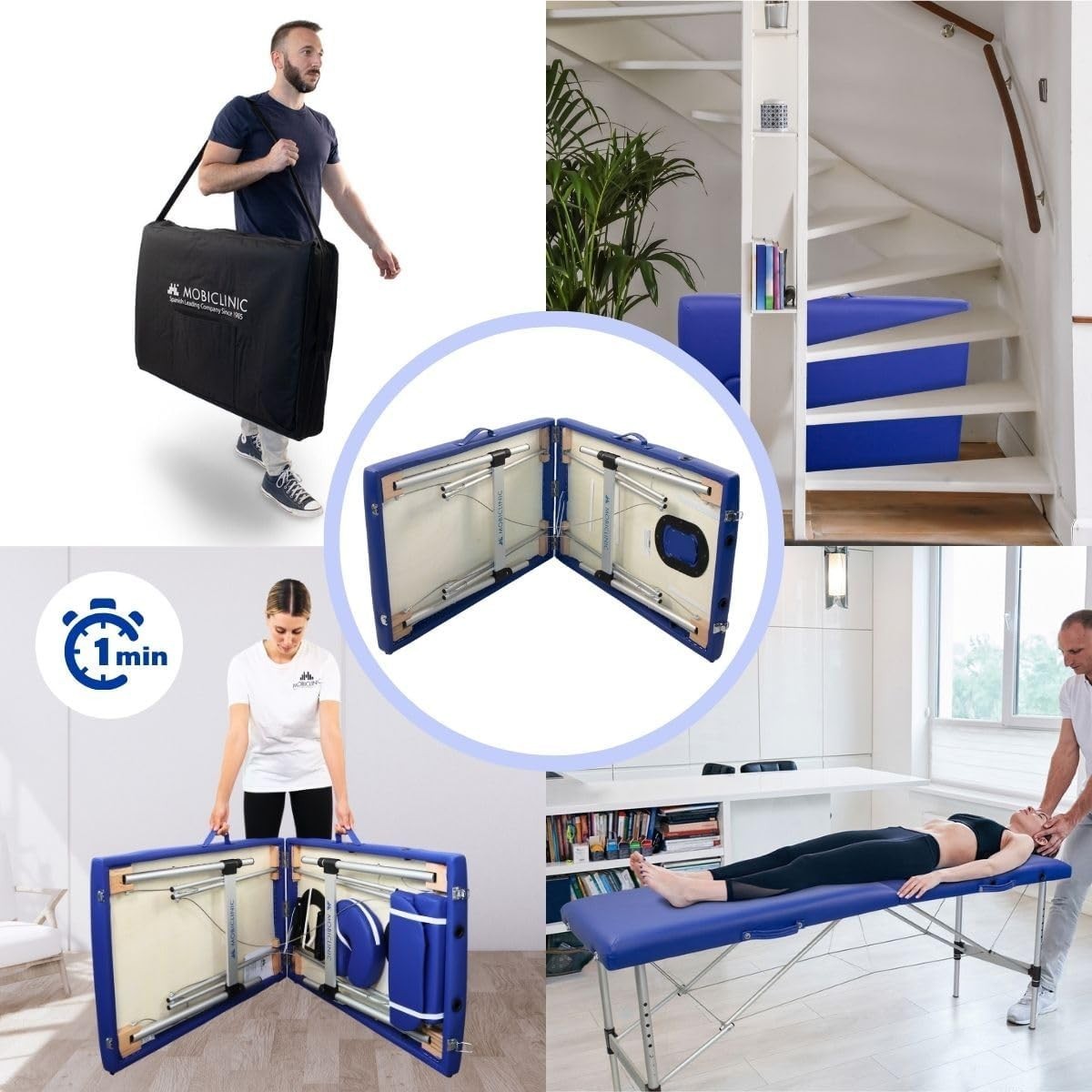 Portable Aluminium Massage Table Foldable Adjustable Spa Therapy Bed Blue