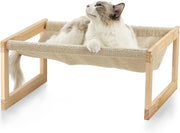 Wooden Cat Hammock Bed Elevated Pet Cot Breathable Washable 53cm