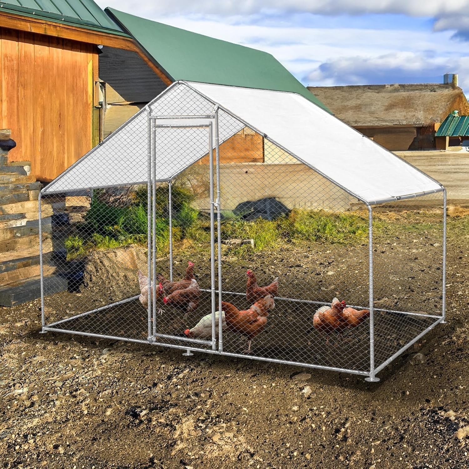 Walk In Chicken Run 4x2x2m Galvanised Steel Coop Pen