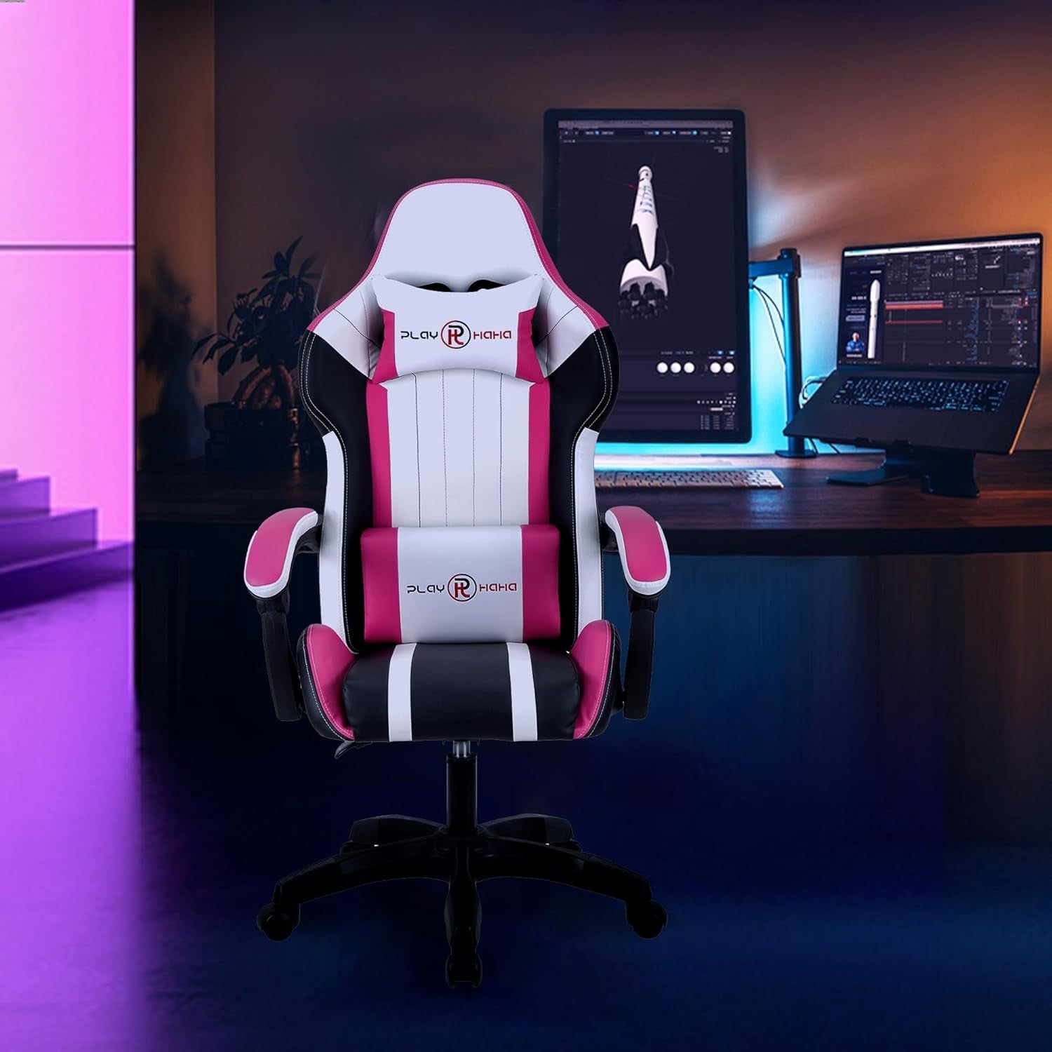 Ergonomic Gaming Chair Leather Swivel w/ Lumbar Support