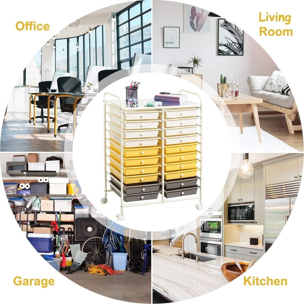 Yellow 20 Drawer Rolling Storage Trolley Utility Organizer Cart Mobile