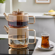 Amber Glass Teapot Set Dual Chamber 1.8L Borosilicate Tea Maker