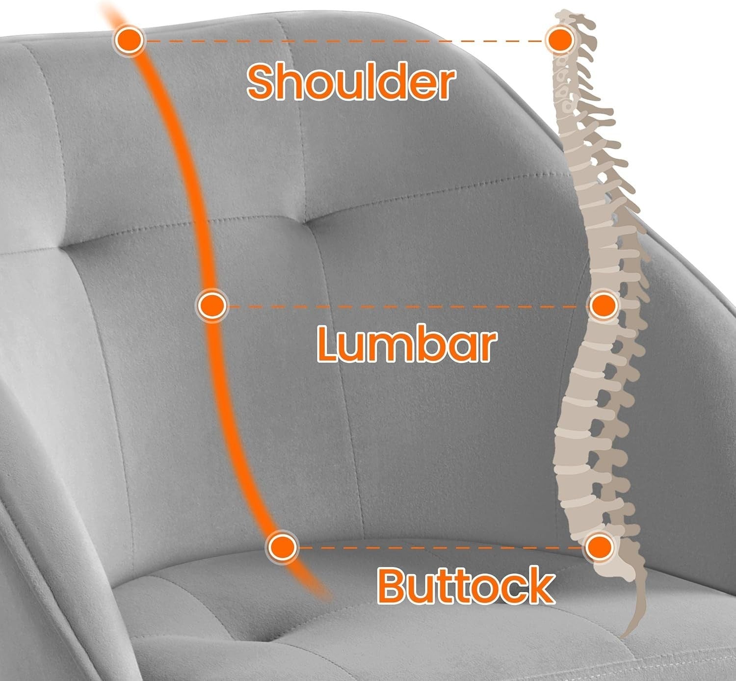 Ergonomic Velvet Office Chair Swivel Adjustable Height Armrest Light Gray