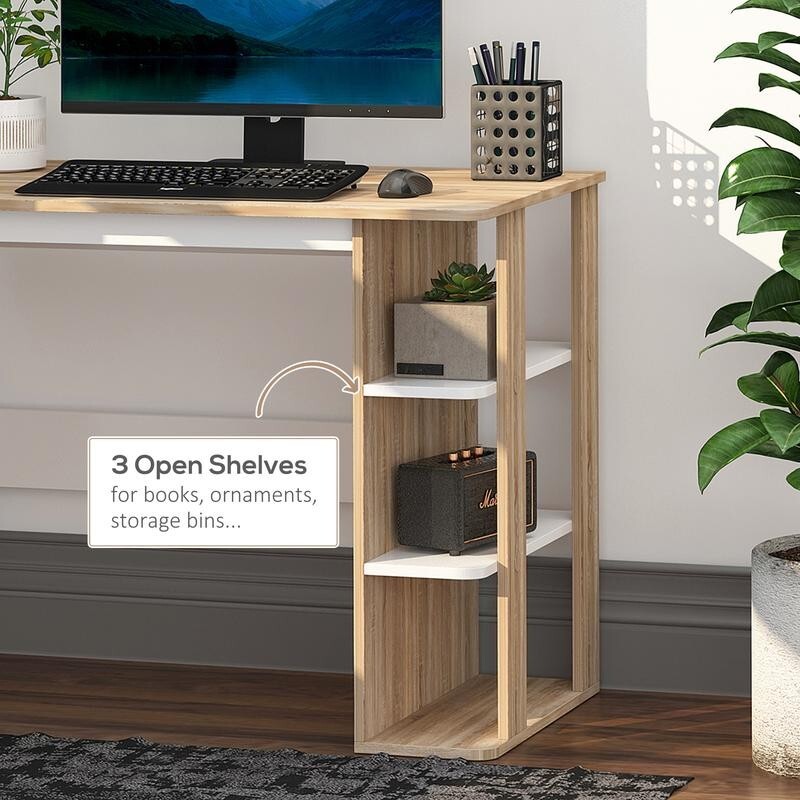 Work Desk with Shelves – Home Office Table 100cm Wide Study Desk White
