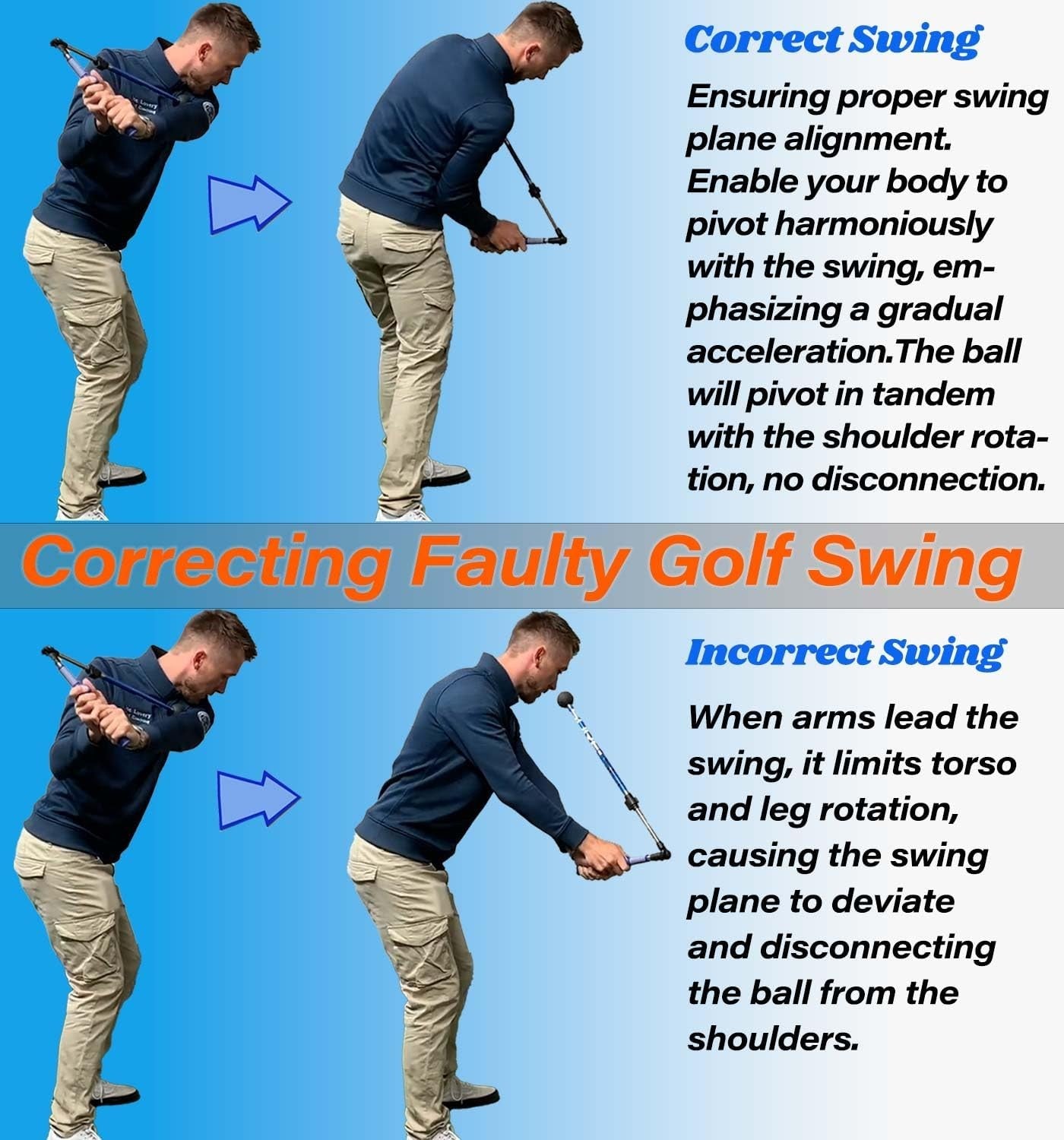 Golf Swing Trainer Hinge Rotation Grip Collapsible Aid
