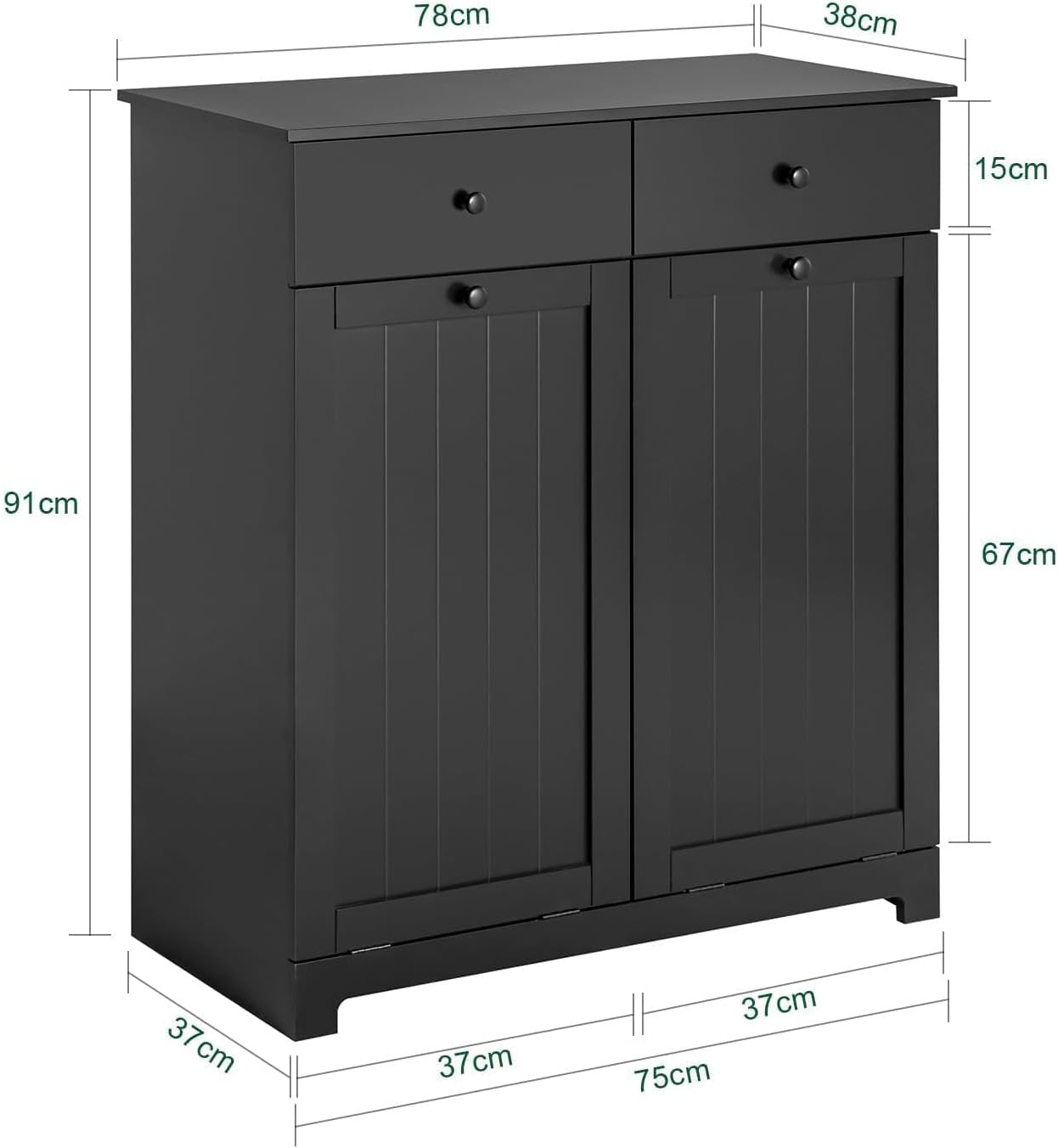 Bathroom Laundry Cabinet Storage Unit with Drawers & Baskets Black Wood