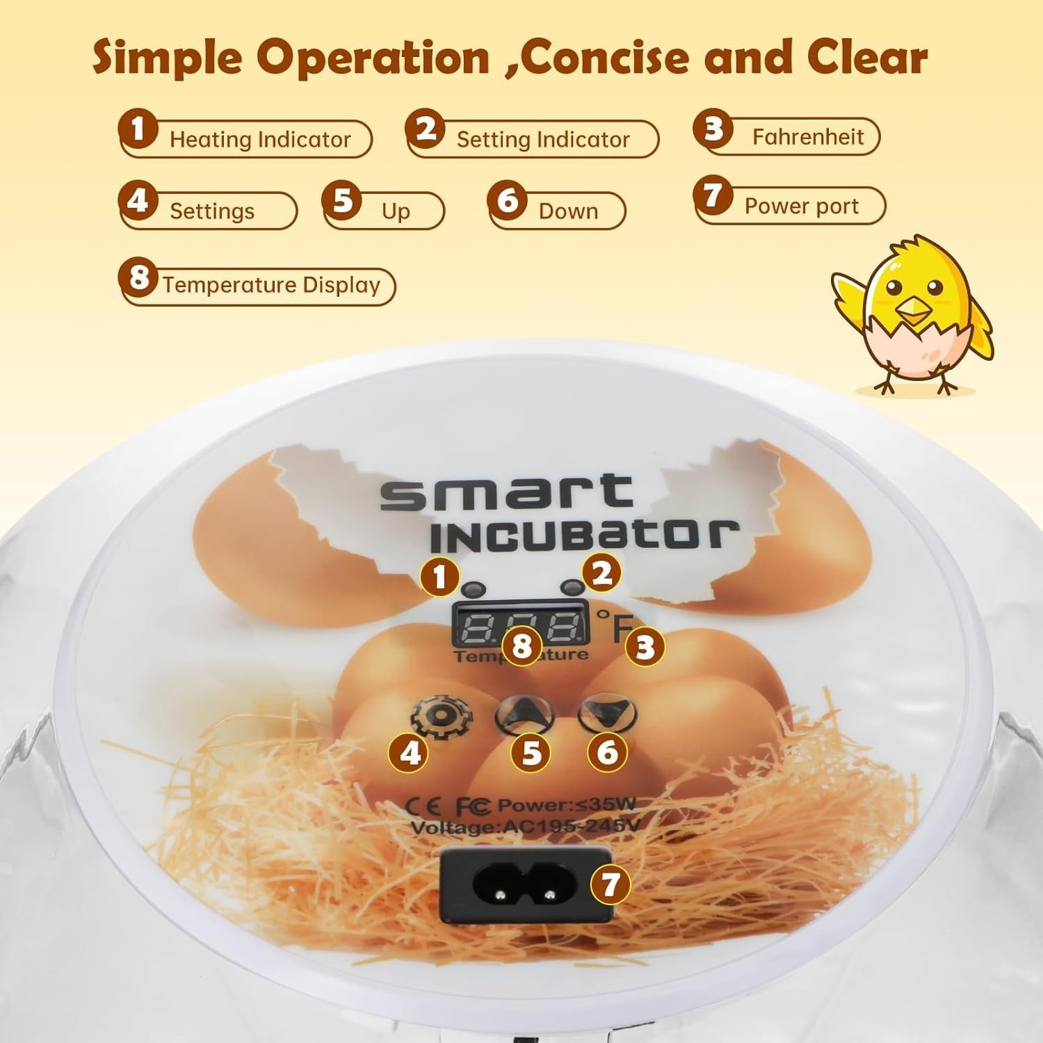 12 Egg Incubator Automatic Turner Temperature Display Candler