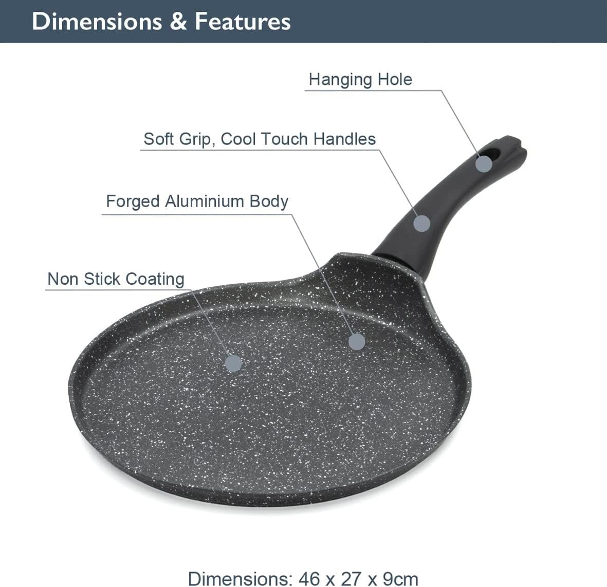 26cm Black Non-Stick Pancake Pan for Crepe, Omelette Frying Pan Induction Safe
