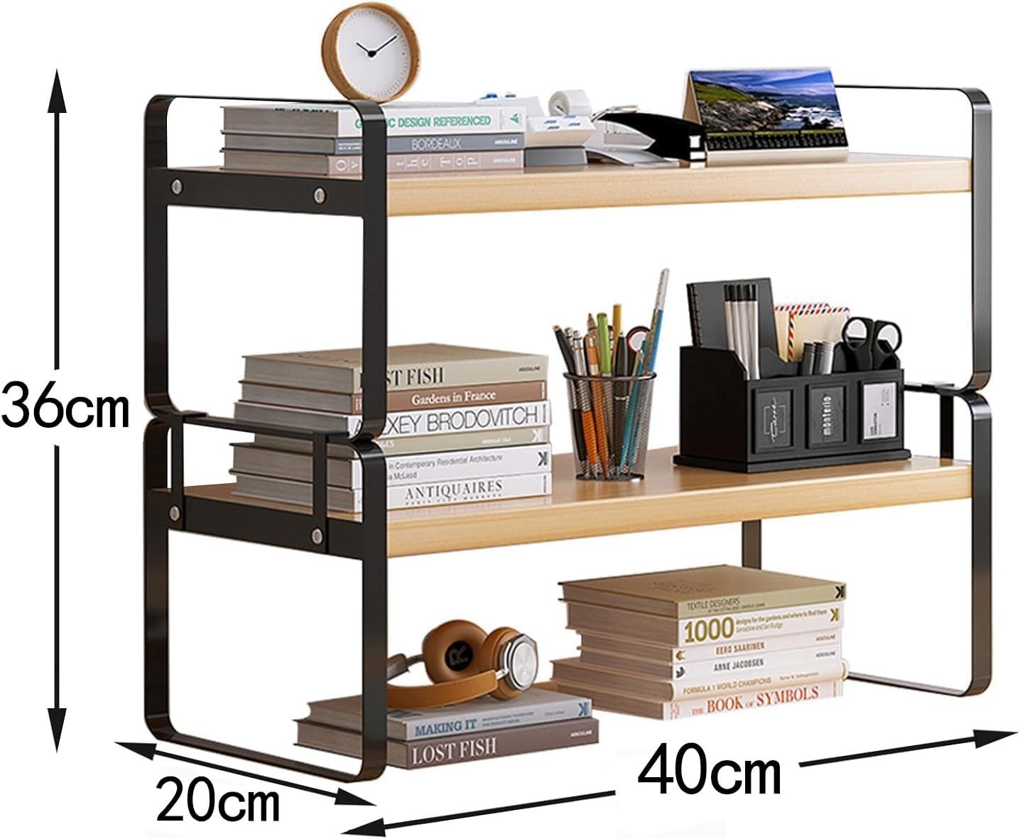 Wood Desk Shelf Organizer – Adjustable 2-Tier Desktop Storage Rack for Office