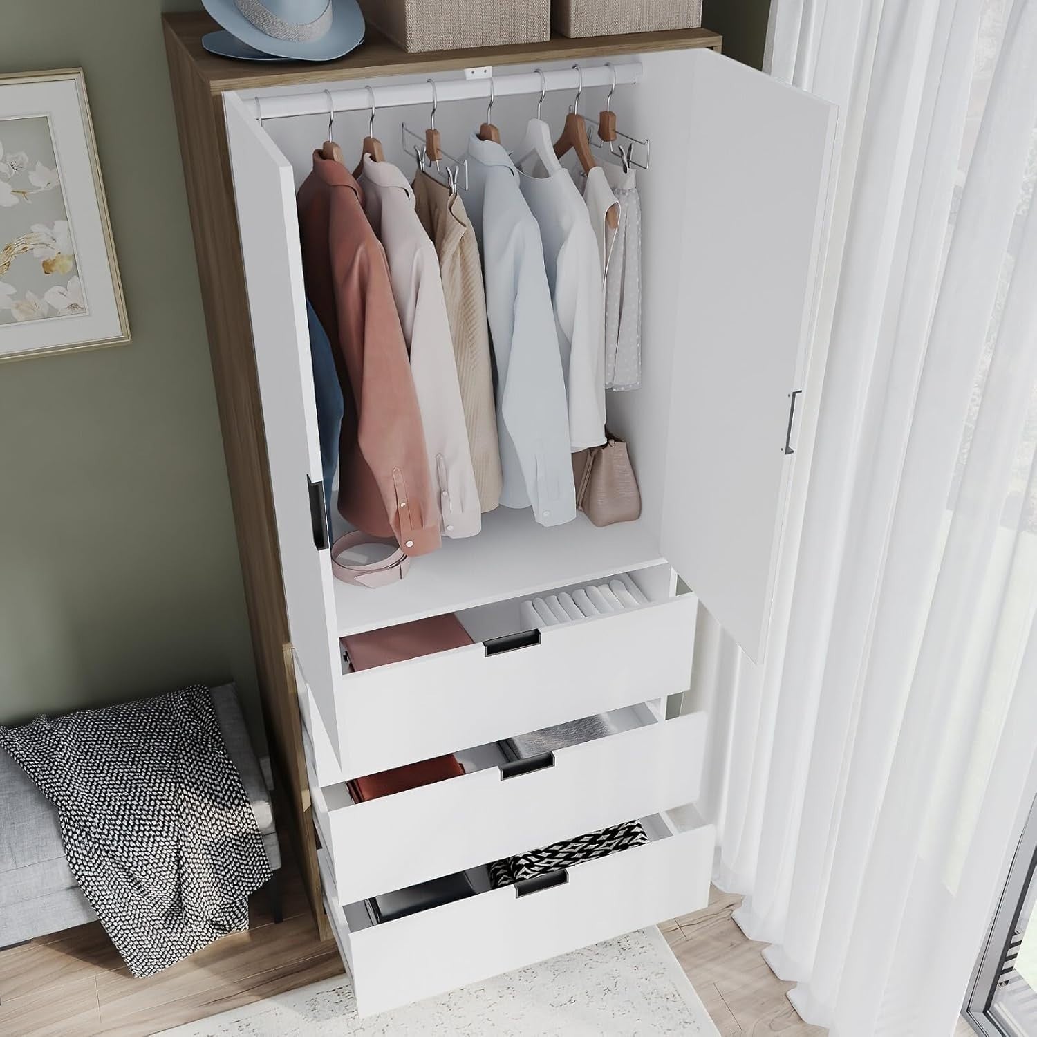 White 2 Door Wardrobe with Rail & 3 Drawers | Modern 180cm Bedroom Unit