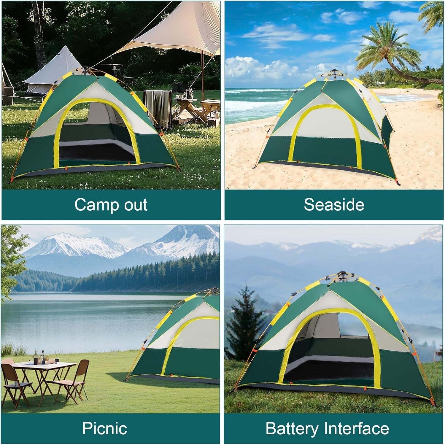 3-4 Person Pop Up Camping Tent Waterproof Quick Setup