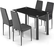 Black Glass Dining Table Set 120x70x75cm with 4 PU Leather Chairs