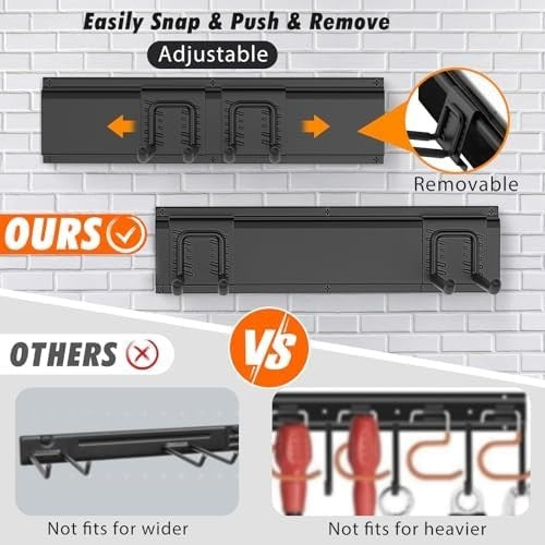 Heavy Duty Wall Mounted Tool Organizer 64 Inch 12 Hooks Black/White