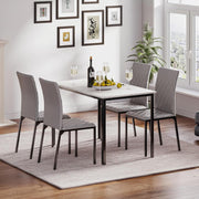 Modern Marble Dining Table Set 4 PU Leather Chairs Grey Kitchen Furniture