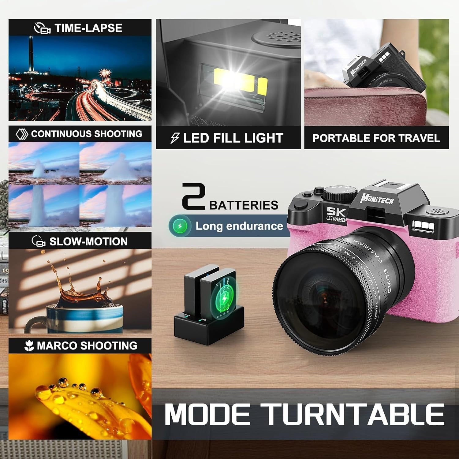 5K Digital Camera 64MP WiFi Vlogging Camera Flip Screen 16X Zoom