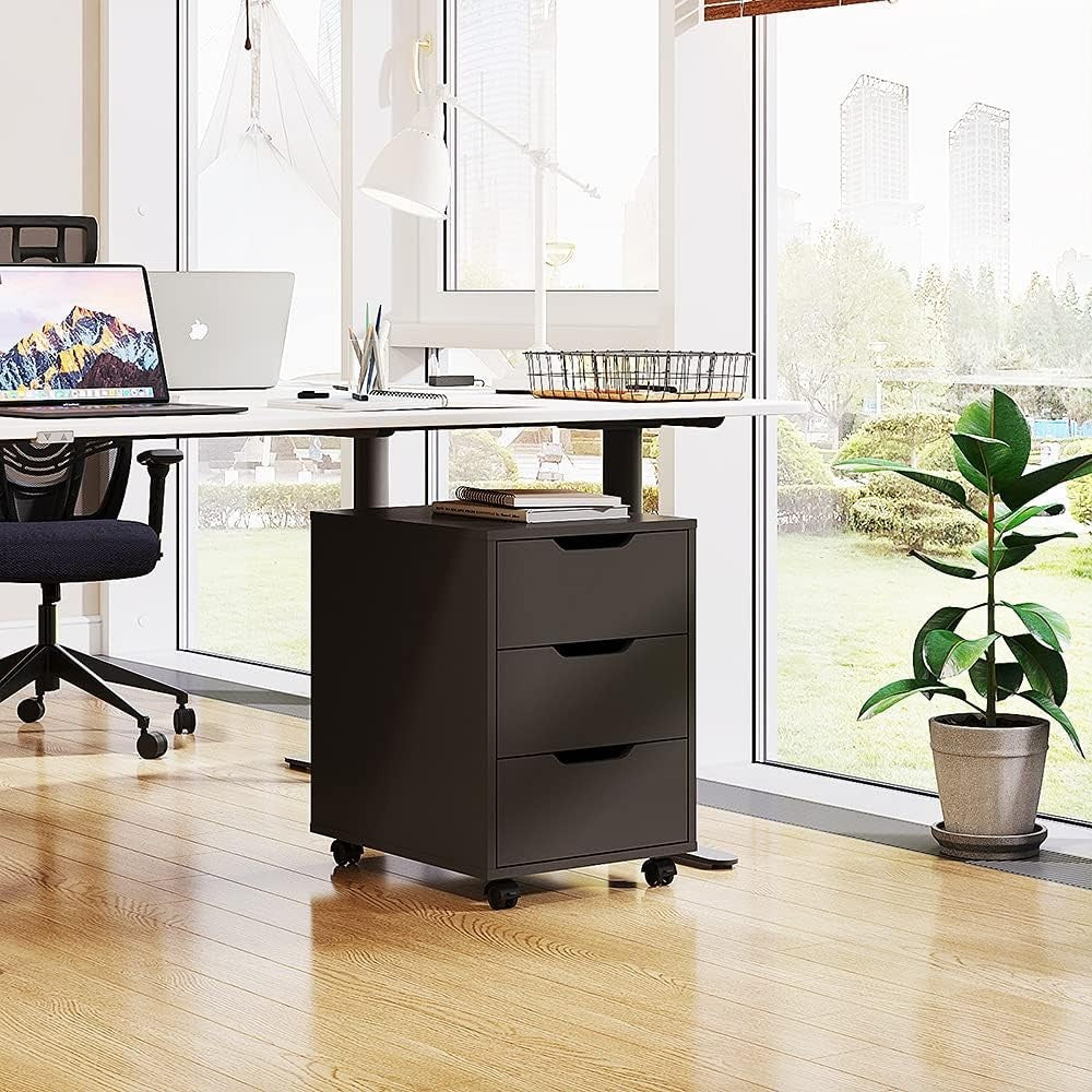 Black Rolling Drawer Cabinet 3 Tier Under Desk Office File Storage