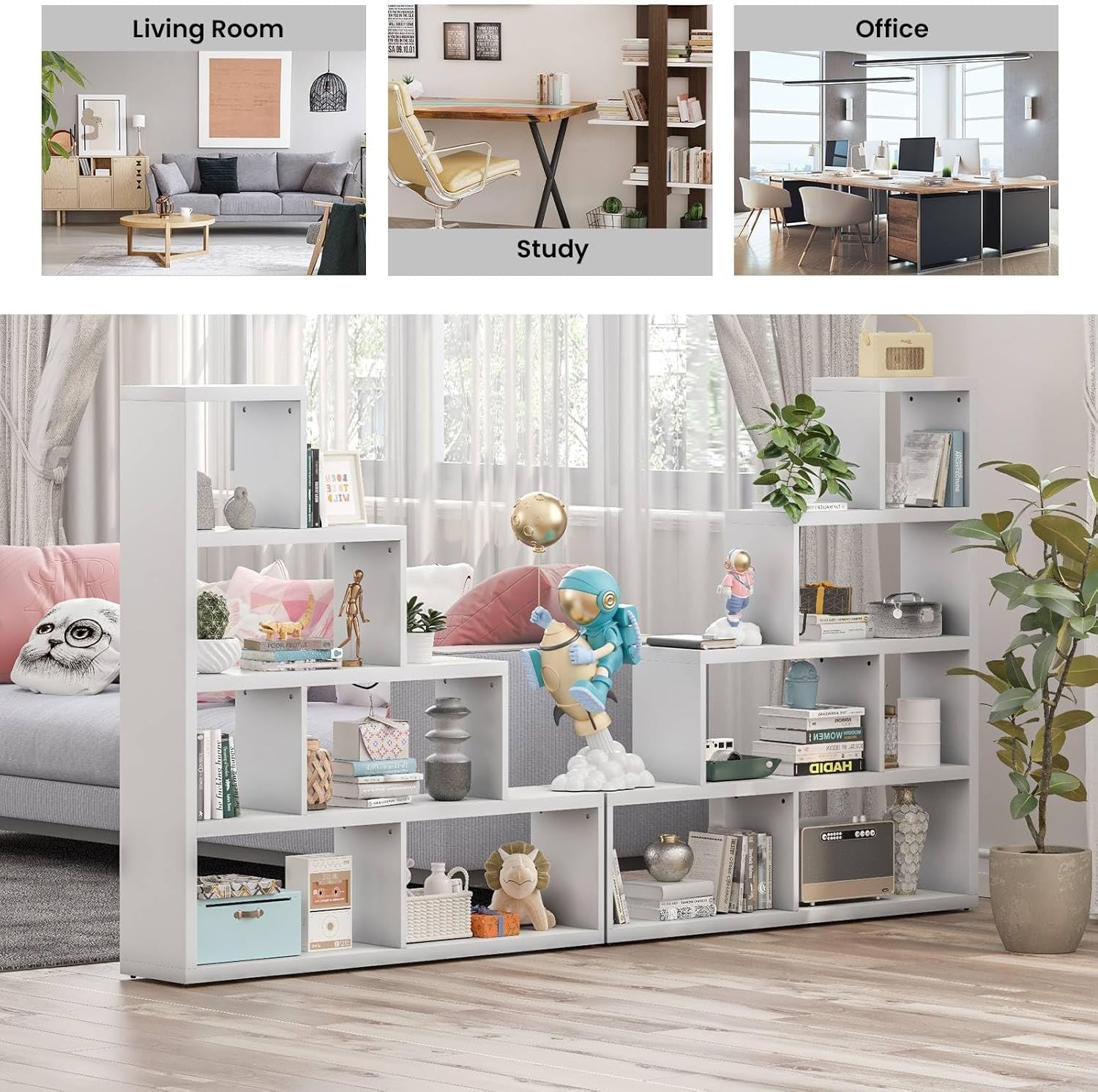 Modern 4-Tier Cube Storage Bookcase Stair Shelf Display Unit for Living Room