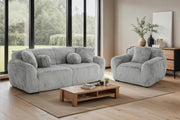 Plush Grey Sofa Set 3+1 Faux Fur Deep Seat Armchair Lounge Suite UK