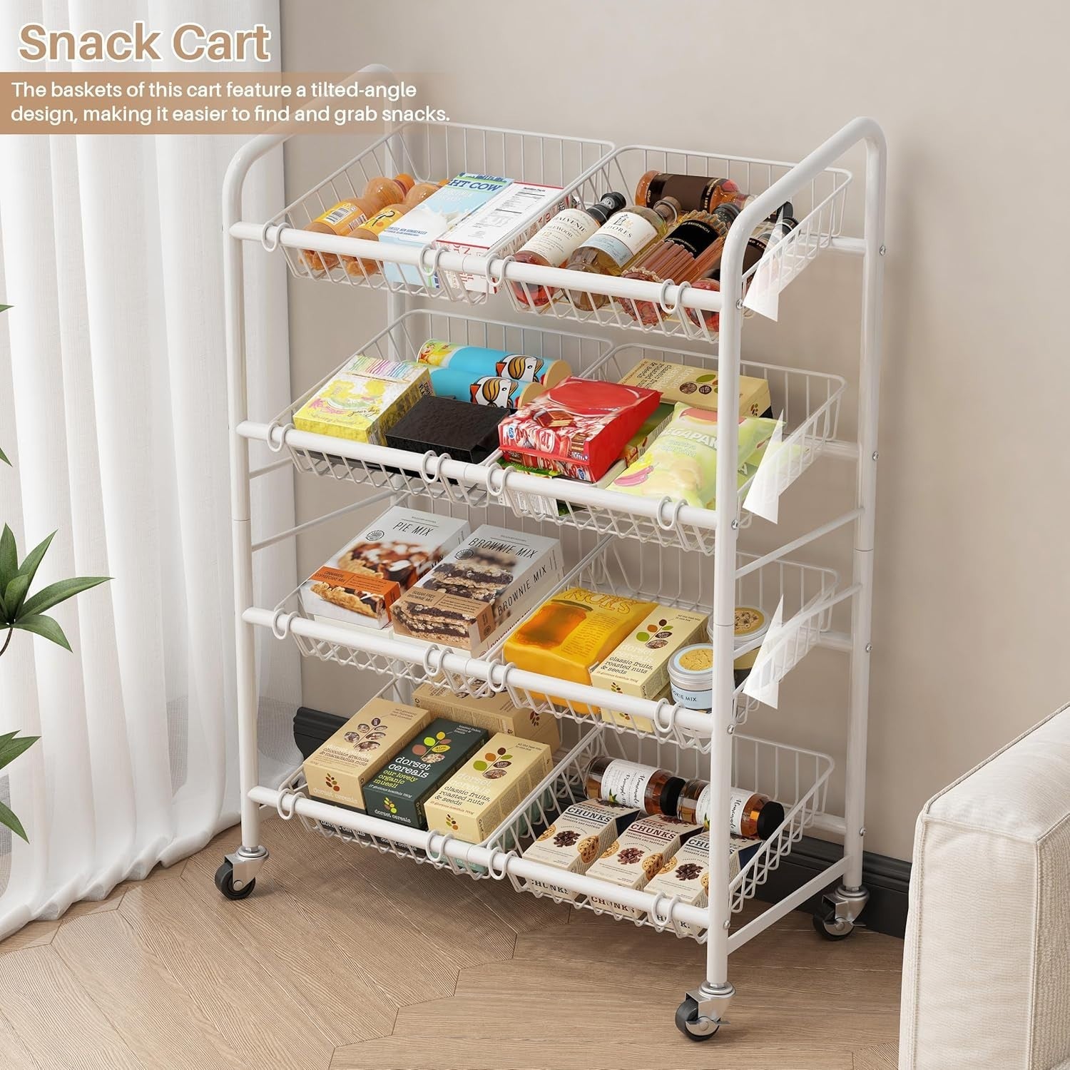 4 Tier Rolling Vegetable Storage Rack Kitchen Trolley with Wheels White