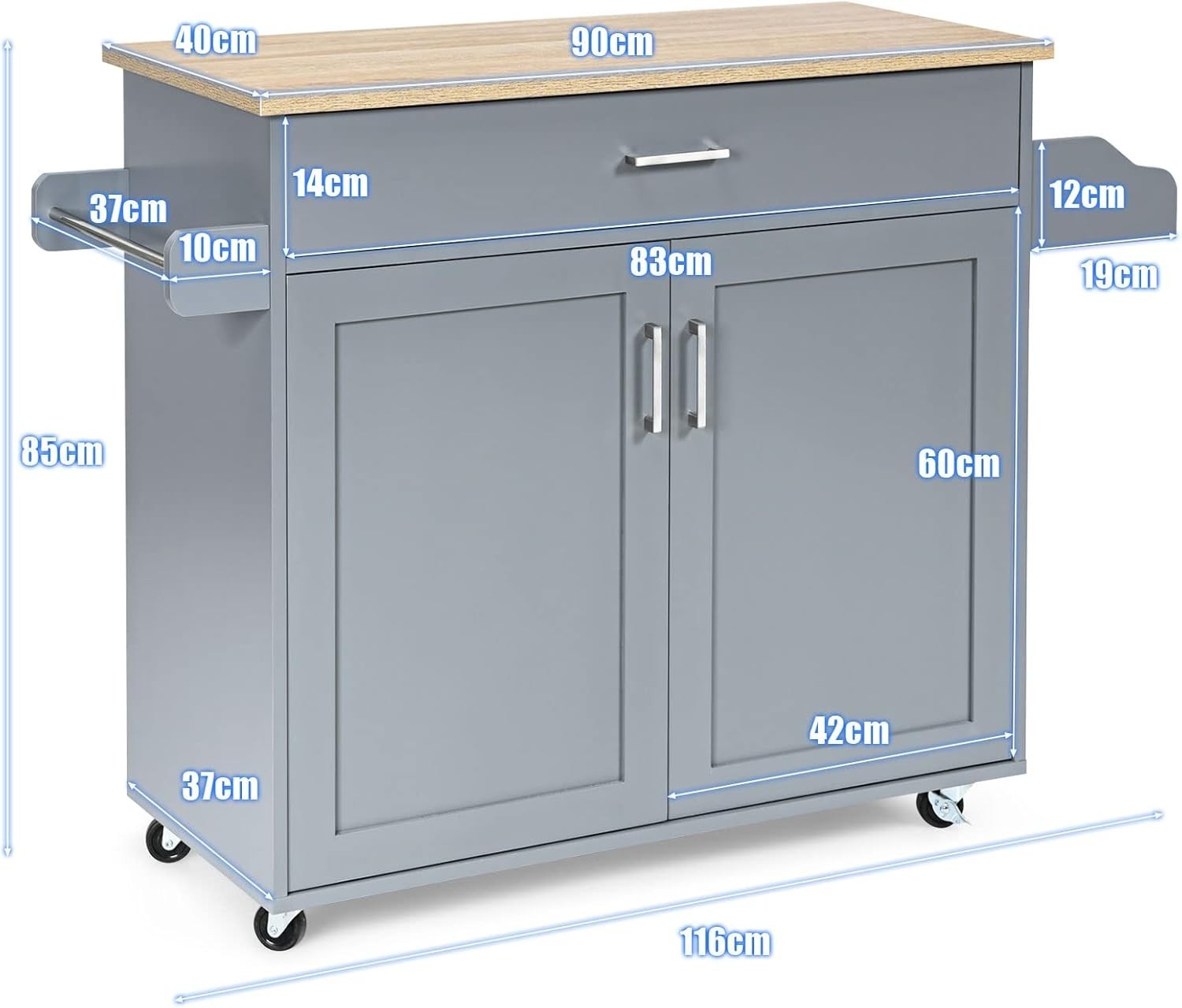 Rolling Kitchen Storage Cart with Adjustable Shelf, Drawer & Lockable Wheels