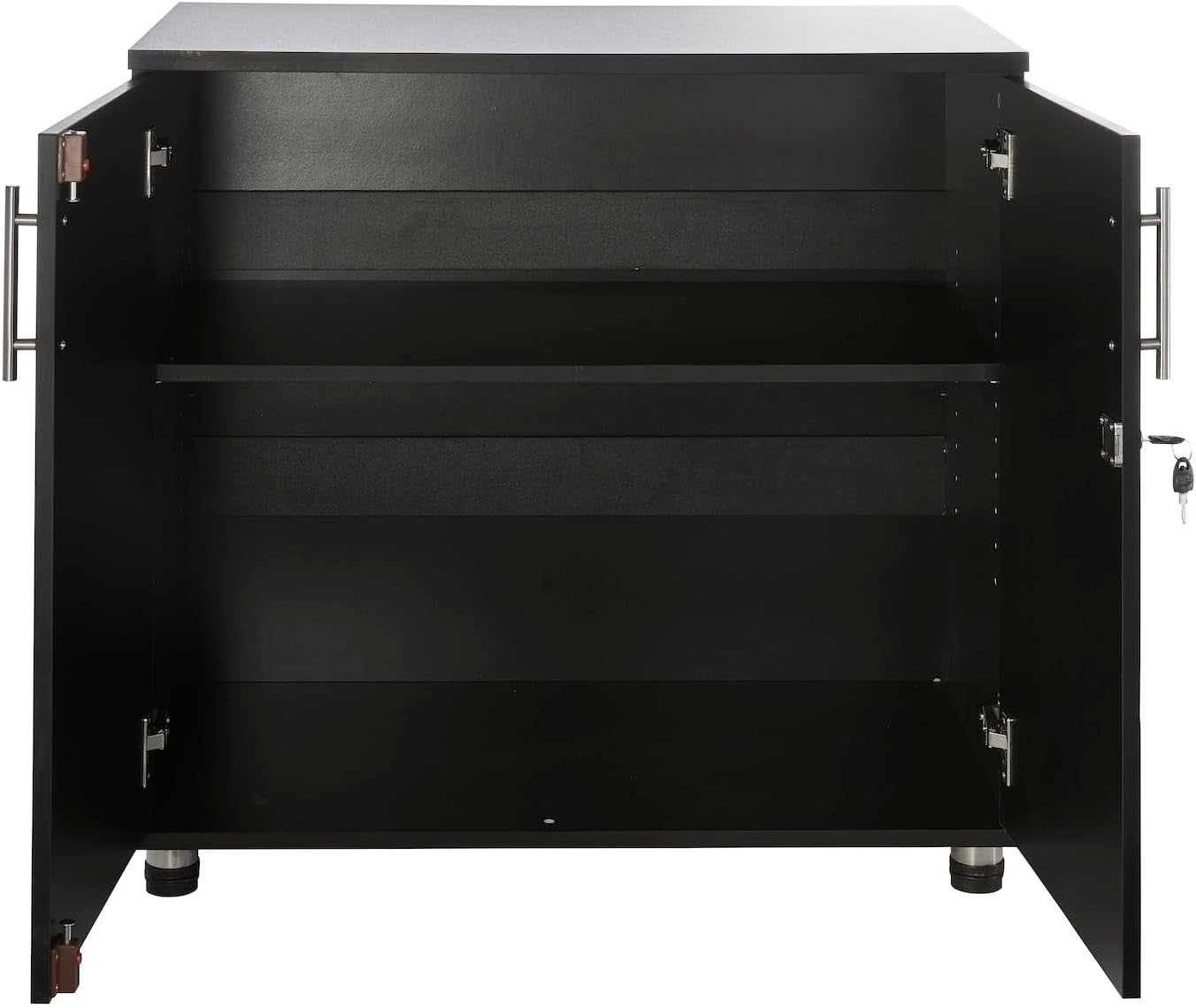 Black Storage Cabinet with Lock Doors 2 Tier Cupboard Adjustable Shelves