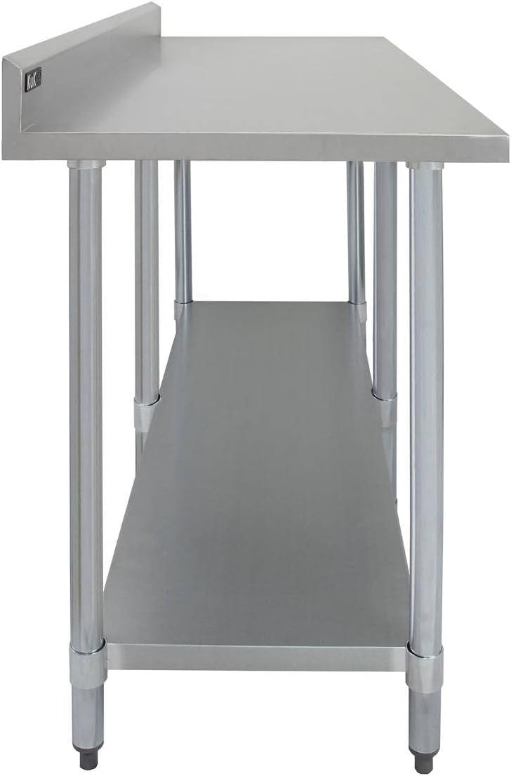 7FT Stainless Steel Kitchen Prep Table 250kg Catering Bench Shelf Backsplash