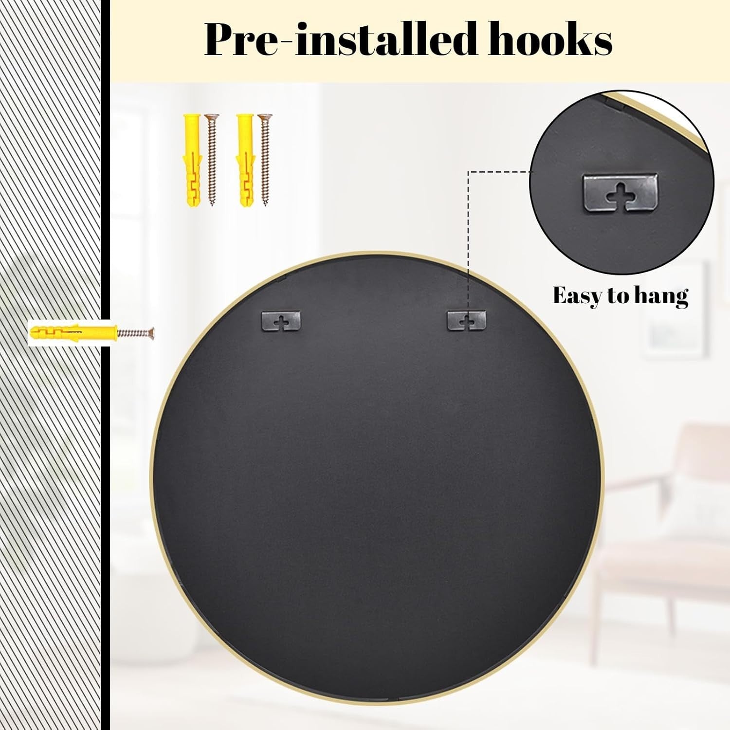 Round Wall Mirror 50cm with Clear Tempered Glass & Gold Aluminum Frame