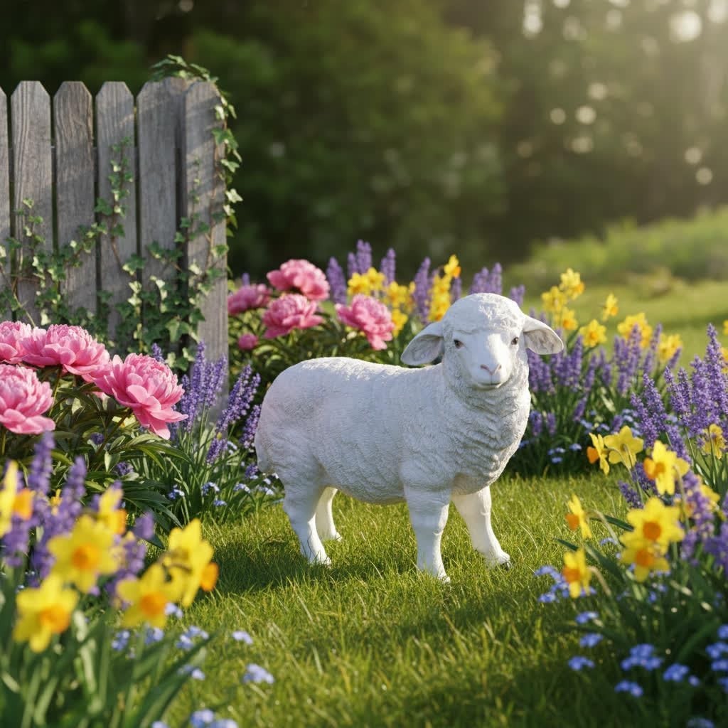 Standing Sheep Garden Ornament Resin Farm Animal Statue Outdoor Decor Gift