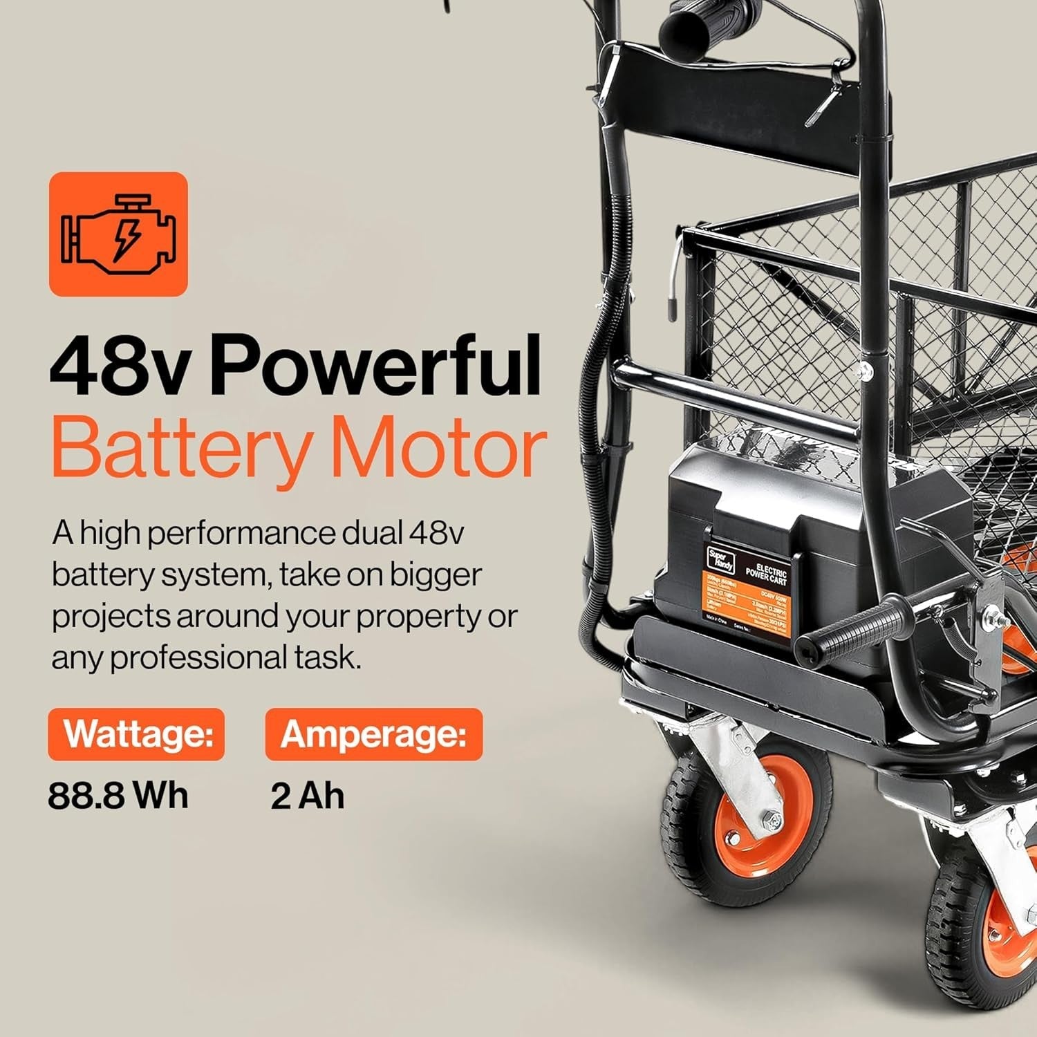 48V Electric Power Wagon Heavy Duty Utility Cart 300kg Load 1000kg Hauling
