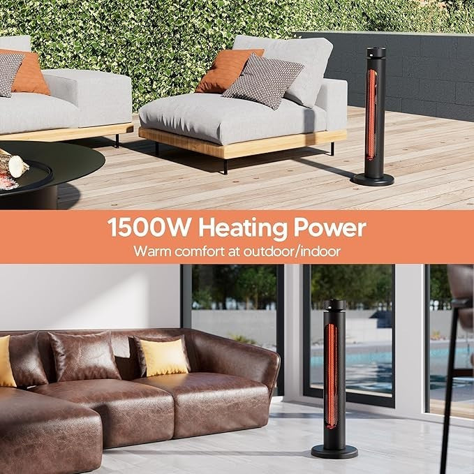 Outdoor Infrared Heater 1500W Fast Heating 8 Modes Remote Tip-Over Safe