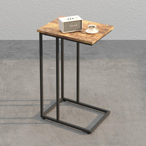 Slim Rustic Brown C Shaped End Table Sofa Couch Bed TV Tray Laptop Stand